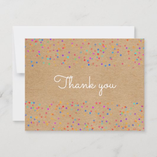 Rainbow Wedding Confetti Rustic Kraft Script Dankeskarte (Vorderseite)