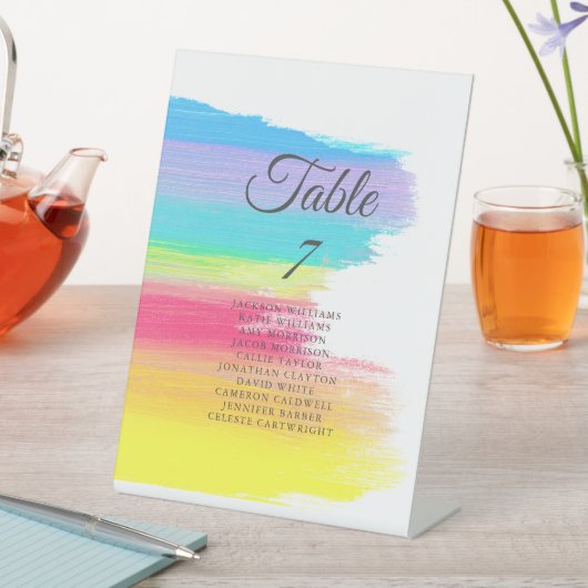 Rainbow Wedding Elegante Tischnummer mit Namen Sockelschild (In Situ)