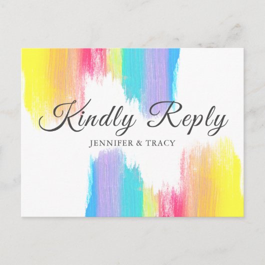 Rainbow Wedding Kindly Reply UAWG Postkarte (Vorderseite)