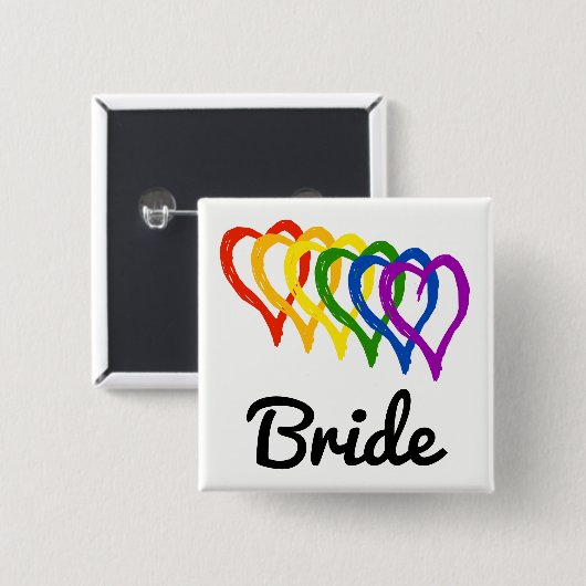 Rainbow Wedding Layered Hearts Bride Button (Vorne & Hinten)