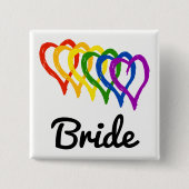 Rainbow Wedding Layered Hearts Bride Button (Vorderseite)