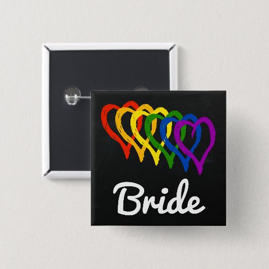 Rainbow Wedding Layered Hearts Bride Button (Vorne & Hinten)