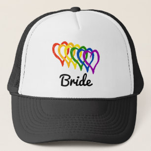 Rainbow Wedding Layered Hearts Bride Truckerkappe