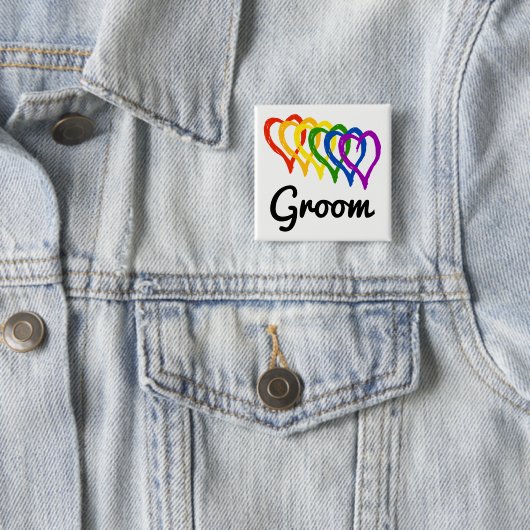 Rainbow Wedding Layered Hearts Groom Button (Beispiel)