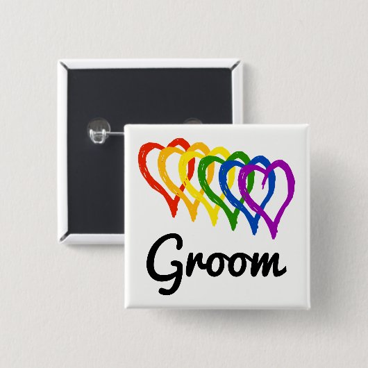 Rainbow Wedding Layered Hearts Groom Button (Vorne & Hinten)