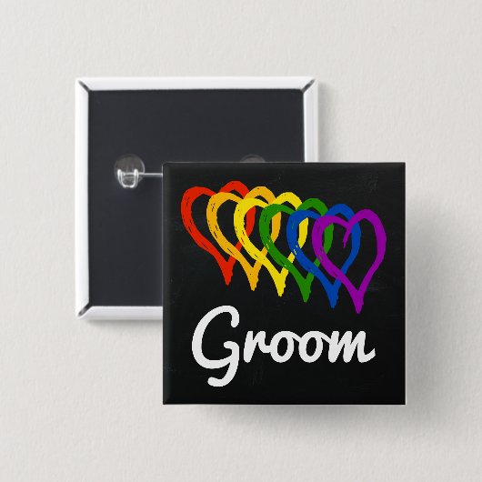 Rainbow Wedding Layered Hearts Groom Button (Vorne & Hinten)