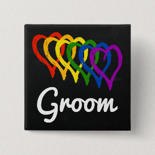 Rainbow Wedding Layered Hearts Groom Button