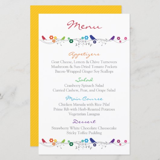 Rainbow Wedding Menu Birds Blume (Vorne/Hinten)