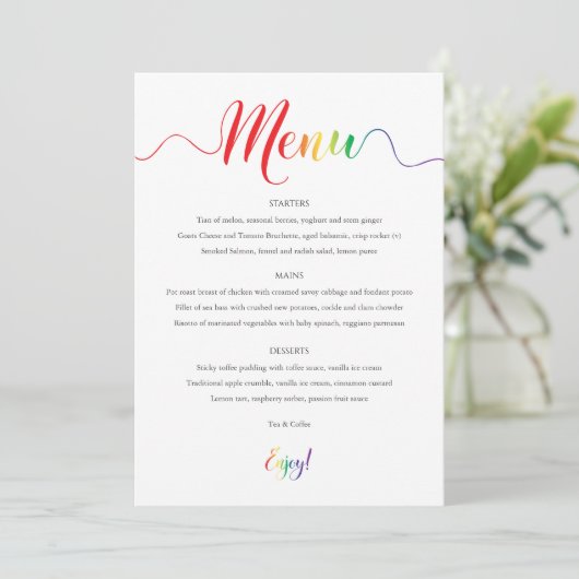 Rainbow Wedding Menu Card Menükarte (Stehend Vorderseite)