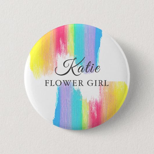 Rainbow Wedding Personalisiert Flower Girl Name Ta Button (Vorderseite)