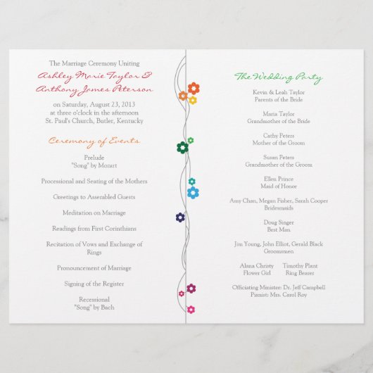 Rainbow Wedding Program Birds Blume (Rückseite)