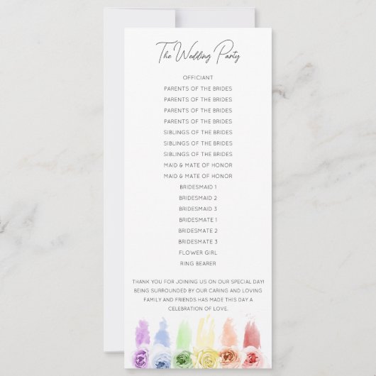 Rainbow Wedding Program Gay Lesbian Wedding (Rückseite)