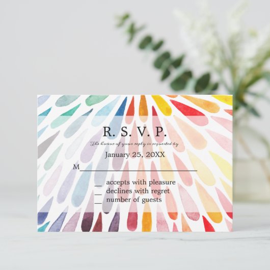 Rainbow Wedding Response Cards RSVP Karte (Stehend Vorderseite)