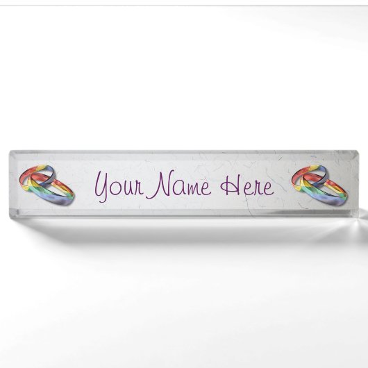 Rainbow Wedding Rings for Marriage Equality Namensplakette (Vorderseite)