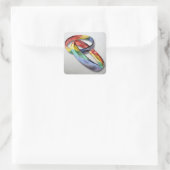 Rainbow Wedding Rings for Marriage Equality Quadratischer Aufkleber (Tasche)