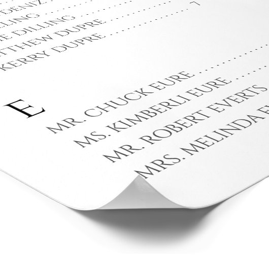 Rainbow Wedding Seating Chart Alphabethisch Poster (Ecke)