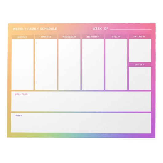 Rainbow-Weekly-Plan Notizblock (Vorderseite)