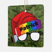 Rainbow-Weihnachtsmannmütze mit Brille Keramikornament (Links)