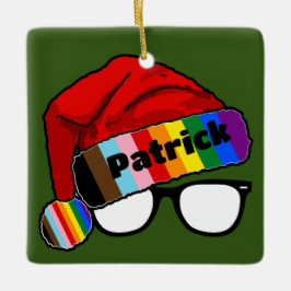 Rainbow-Weihnachtsmannmütze mit Brille Keramikornament