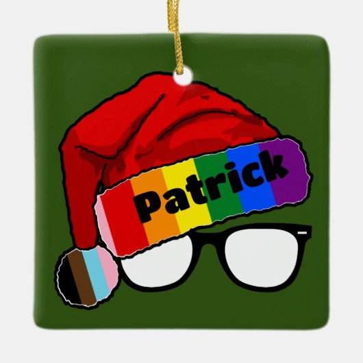 Rainbow-Weihnachtsmannmütze mit Brille Keramikornament (Vorderseite)