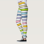 Rainbow, Weiß und Schwarz Leggings<br><div class="desc">Abstrakte Digitalkunst aus abwechselnd pastellfarbenen und weißen Streifen mit dünnen schwarzen Streifen</div>