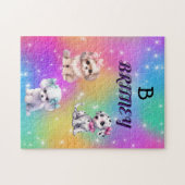 Rainbow Welpen für Mädchen mit personalisiertem Na Puzzle (Horizontal)