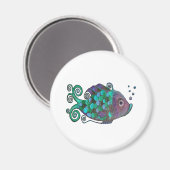 Rainbow Whimsical Fish Blue & Lila Hue Art Magnet (Vorderseite/Rückseite)