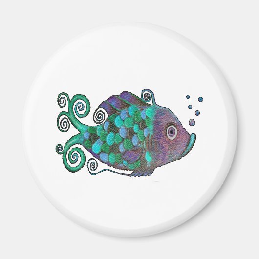 Rainbow Whimsical Fish Blue & Lila Hue Art Magnet (Vorne)
