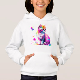 Rainbow Whimsy: Kitten in Bloom Hoodie