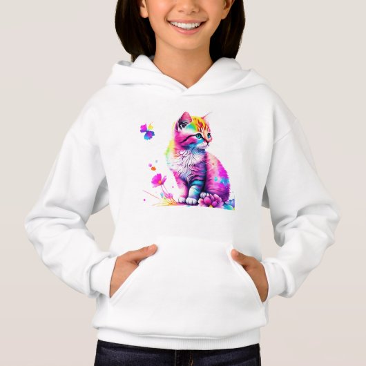 Rainbow Whimsy: Kitten in Bloom Hoodie (Vorderseite)
