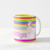 Rainbow whimsy unicoror Aquarell individuelle Name Zweifarbige Tasse (VorderseiteRechts)