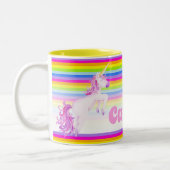 Rainbow whimsy unicoror Aquarell individuelle Name Zweifarbige Tasse (Links)