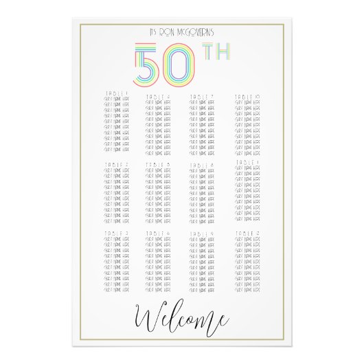 Rainbow & White 50. Geburtstag Seating Chart Print Fotodruck (Vorne)