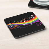 Rainbow White Musiknoten auf Black Getränkeuntersetzer (Linke Seite)