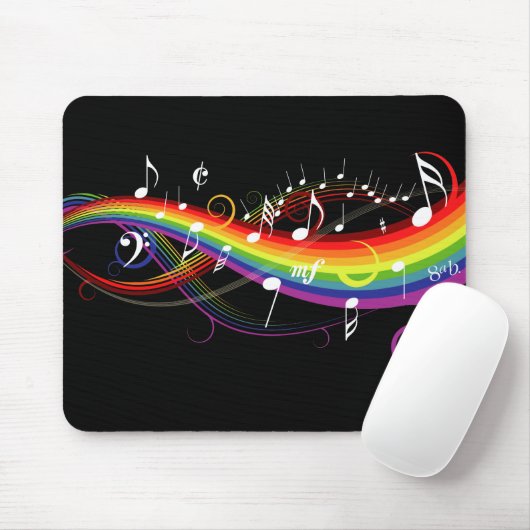 Rainbow White Musiknoten auf Black Mousepad (Mit Mouse)