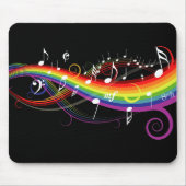 Rainbow White Musiknoten auf Black Mousepad (Vorne)