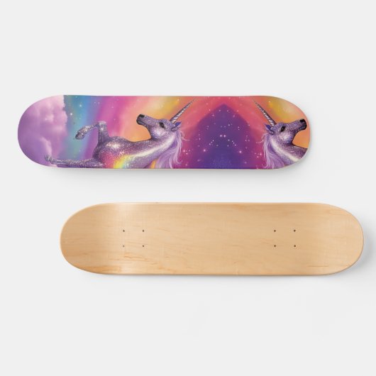 Rainbow White Unicorn Fantasy Sunset Clouds Sky Skateboard (Horizontal)