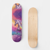 Rainbow White Unicorn Fantasy Sunset Clouds Sky Skateboard (Vorderseite)