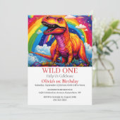 Rainbow Wild Ein Geburtstag T Rex Thema Einladung (Stehend Vorderseite)