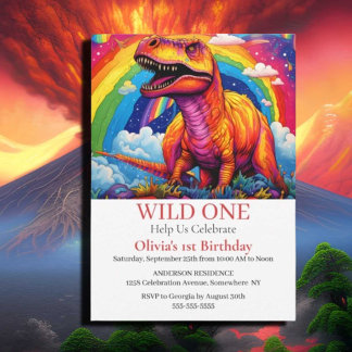 Rainbow Wild Ein Geburtstag T Rex Thema Einladung