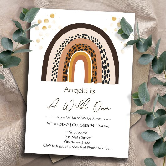 Rainbow Wild One Boho Animal Print Kindergeburtsta Einladung