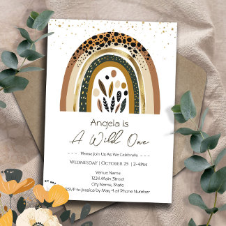 Rainbow Wild One Boho Kindergeburtstag Einladung