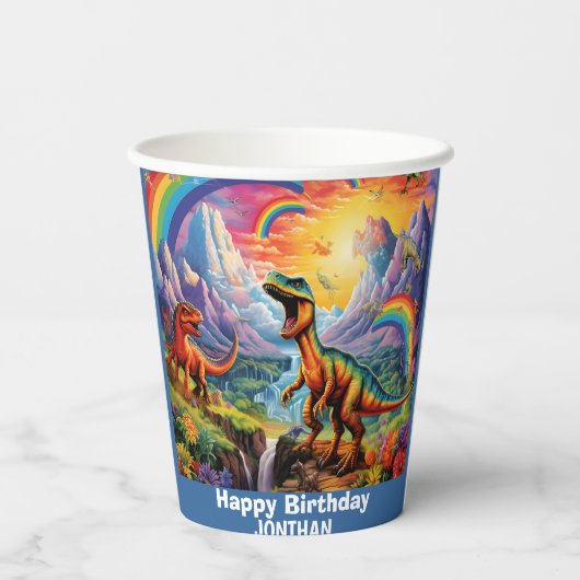 Rainbow Wild One Dinosaurier Blue Pappbecher (Rückseite)