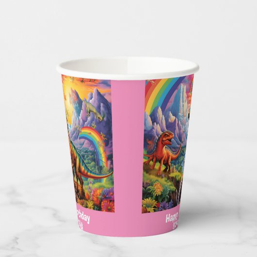Rainbow Wild One Dinosaurier Dinosaurier Pink Pappbecher (Links)