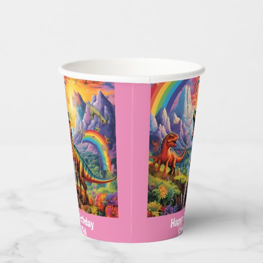 Rainbow Wild One Dinosaurier Dinosaurier Pink Pappbecher (Rechts)