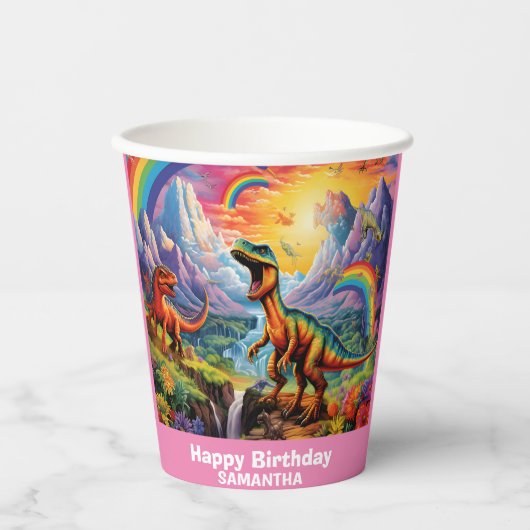 Rainbow Wild One Dinosaurier Dinosaurier Pink Pappbecher (Vorderseite)