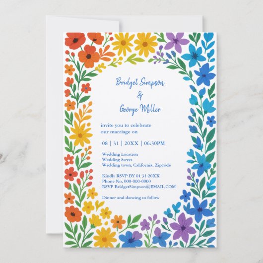 Rainbow-Wildblume Rustikale Blumenhochzeit Einladung (Vorderseite)