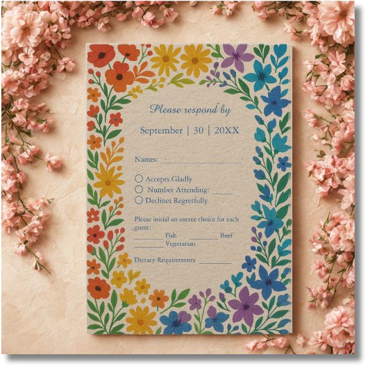 Rainbow-Wildblume Rustikale Blumenhochzeit RSVP Karte