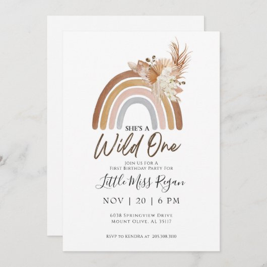 Rainbow WILL EINEN ERSTEN Geburtstag Einladung (Vorne/Hinten)