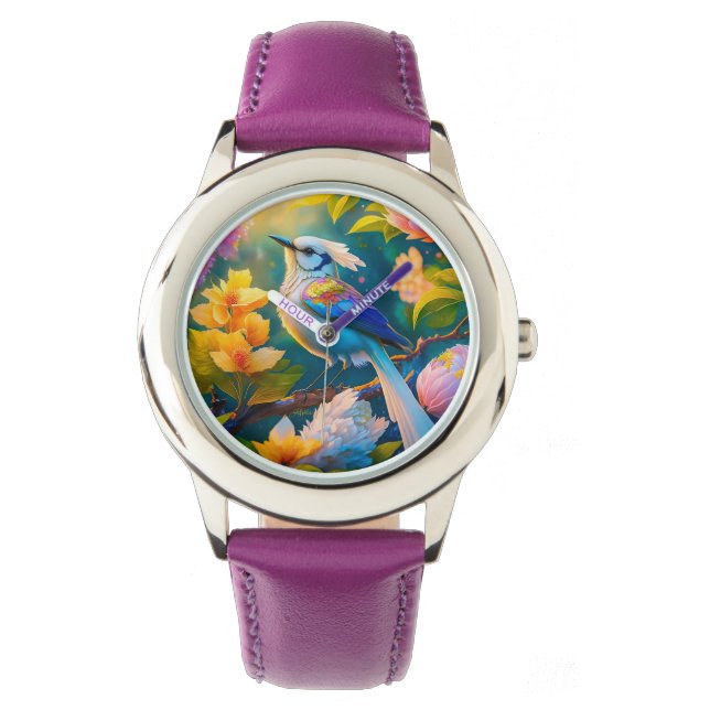Rainbow Winged Jay Fantasy Bird Armbanduhr (Vorderseite)